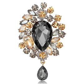 FAIRYGATE Brooch Pins for Clothes Pendant Crystal Rhinestone Bouquet for Women Golden Tone Flower Brooches Teardrop Ladies Shiny Jewellery，B3606