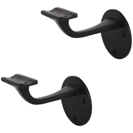 A29 Set of 2 Heavy Duty Metal Handrail Brackets - Cast Iron Hand Railing Brackets for Stairs - Black Powder Coat Steel Banister Support for Indoor, Outdoor Stairway Mounting Hardware Included