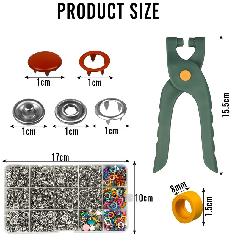 rietegio Snap Button Fastener Kit 250 Sets Poppers Fasteners with