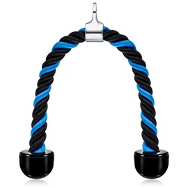 tchrules Universal Tricep Rope Pull Down, 27 Inch Heavy Duty Rope Length, Easy to Grip & Non Slip Cable Workout Exercise Machine Attachment, Suitable for Professional Gyms (Black Blue)