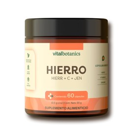 Hierro con Vitamina C. 60 capsulas de 500mg (2 meses). VitalBotanics. Suplemento Alimenticio Multivitamnico para Hombre y Mujer. Libre de Gluten y... 