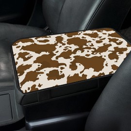 AFYEWKC Car Center Console Cover, Universal Soft Large Neoprene Auto Armrest Seat Box Cover, Funny Car Decor Accessories Fit for Most Cars, Vehicles, SUVs Cute Brown Cow Print