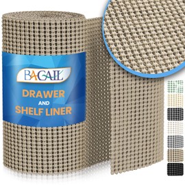 BAGAIL Drawer and Shelf Liner, 17.5 in X 10 Ft Non-Adhesive Shelf Liners for Kitchen Cabinets, Thick Strong Grip Liners for Desk, Shelves, Bathroom Drawers, Cabinet Protection - Beige