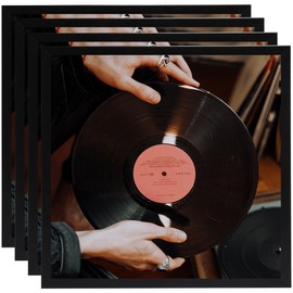 OMISHE 4 Pack 12.5x12.5 Vinyl Record Frame Black, PVC Record Frame for Wall Hanging Set of 2, Display Vinyl Lp Covers, Album Frames for Vinyl Records, Suit to Any 12inch Records, Black