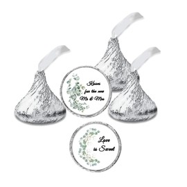 216 eucalyptus wedding stickers, labels to fit kiss chocolates. wedding favors