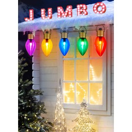 Jumbo C9 Christmas Pathway Lights Outdoor - 2 Pack Total 17 Feet 10 LED C9 Walkway Lights, Multicolor Bulb Holiday Pathway Lights with Marker Stakes, Christmas Lights Outdoor Decorations for Lawn Yard