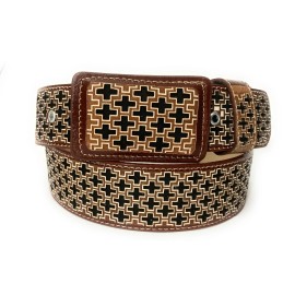 NELIDAS SOUTHERN IMPORTS MEN'S WESTERN LEATHER BELT. SADDLE HORSE COWBOY RODEO BELT. CINTO CHARRO VAQUERO - 38