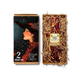 Pair of 8" (20cm) Dressed Sabbat Candles | Beeswax | Herbs & Flowers | Hand-Rolled | Witchcraft | Pagan | Wiccan (Yule)
