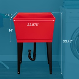 19 Gallon Utility Sink Laundry Tub by JS Jackson Supplies with Adjustable Metal Legs, Ideal for Laundry room, Basement, or Garage Workshop. Heavy Duty Shop Sink. No Faucet Included
