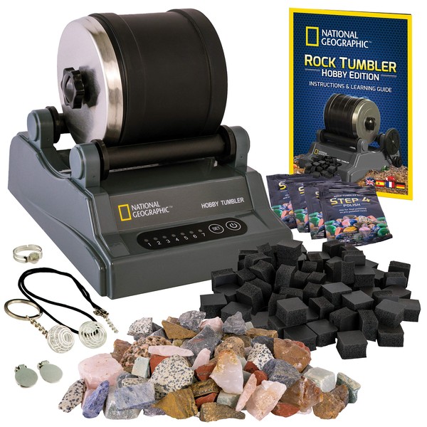 NATIONAL GEOGRAPHIC Hobby Rock Tumbler Kit – Durable Leak-Proof Rock Polisher with 7-Day Timer – Complete Rock Tumbling Kit – Geology Hobby for Kids, Educational STEM Science Kit, Rock Collection