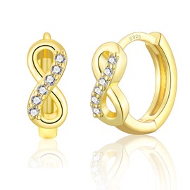 Silver Hoop Earrings for Women Girls, 14K Gold Hoop Earrings infinite with Cubic Zirconia, Small Sleeper Huggie Hoops Earrings for Ladies Girls, Hypoallergenic Silver 12mm Hoop Earrings