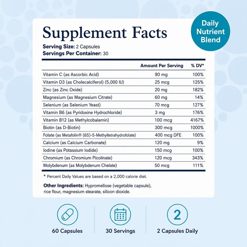Multivitamin Complex Daily Nutrient Blend for Wellness, 60 Capsules