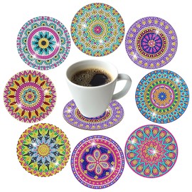 JSTHHTT Pack of 8 Diamond Painting Coasters, Diamond Painting Adults, Diamond Cup Coasters, DIY Mandala Coasters, Non-Slip for Beginners, Adults, Children