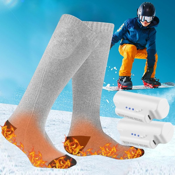 Chaussettes chauffantes électriques, chaussettes chauffantes pour homme et femme, 3,7 V 2200 mAh, batterie rechargeable, alimentées avec 3 niveaux de chauffage, chauffe-pieds pour l'hiver