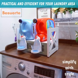 Besuerte Laundry Detergent Stand - Farmhouse Laundry Station - Laundry Detergent Shelf - Liquid Laundry Detergent Holder - Laundry Soap Holder - Detergent Holder for Laundry Room (Green White)