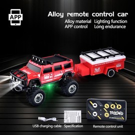 Hotfree New 1/64 Mini RC Monster Truck, Metal Off-Road Vehicle with Trailer, 2.4GHz Remote Control All-Terrain Car, 3-Speed Adjustable, USB-C Rechargeable, Desktop Play, Indoor Outdoor Racing Toy, Fun Birthday Gift for Kids Boys:_HM-222-03