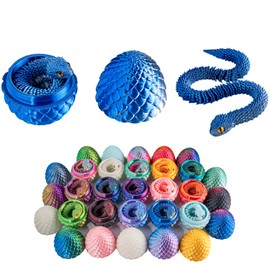 3D Printed Snake Egg with Snake Inside,3D Printed Animals Set, Fidget Toy Basket Stuffers for Kids Party Favors, Home Office Decor Executive Desk Toys for Autism/ADHD(Blue & Silver Egg, 11.8)