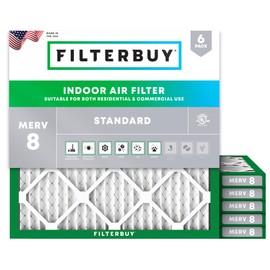 Filterbuy 19x19x1 Air Filter MERV 8 Dust Defense (6-Pack), Pleated HVAC AC Furnace Air Filters Replacement (Actual Size: 19.00 x 19.00 x 0.75 Inches)