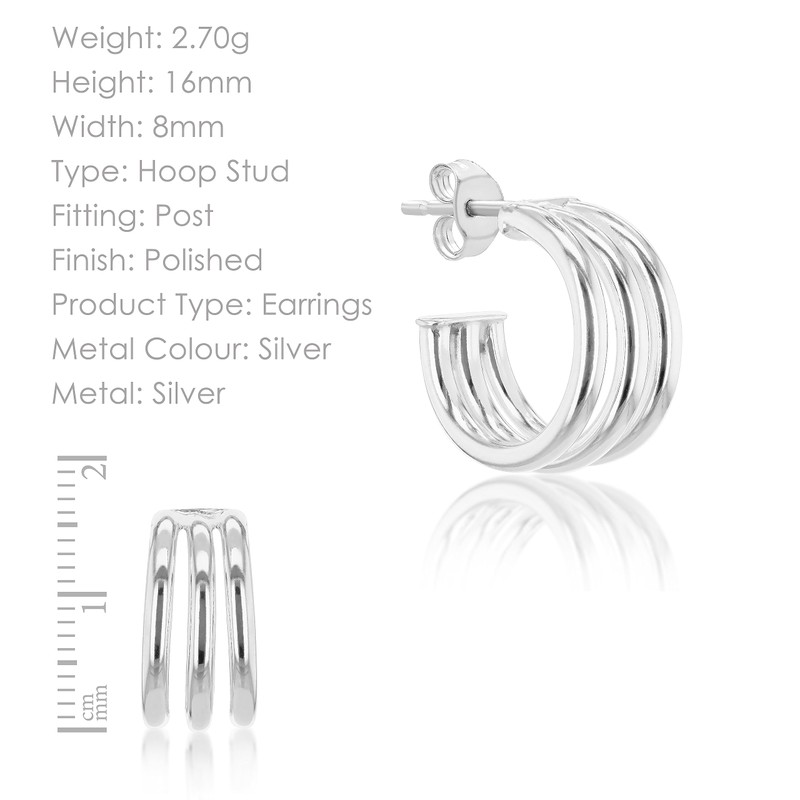 Tuscany Silver Women's Sterling Silver Triple Half Hoop Earrings