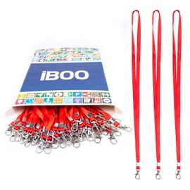 50 Red Neck Loops of 45 cm with Loop for ID Cards, Badges, Keys, Employees, Visitors, red