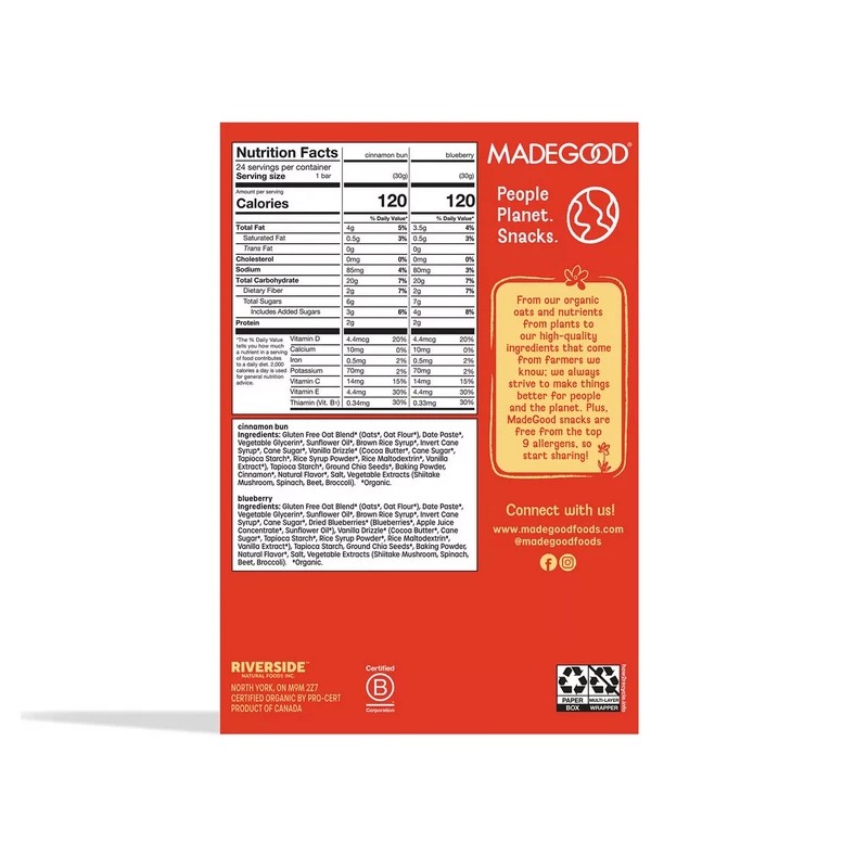 MadeGood Mornings Organic Soft Baked Oat Bars, Variety Pack, 24