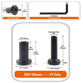 Black M6 x 3/4" Hex Drive Socket Cap Bolts Screws Kit,ALLOYPRO 35-Sets Binding Post Screws Socket Cover Connecting Bolt Fixing Post Screw for Furniture Chair Crib Table Cabinets,M6x20mm