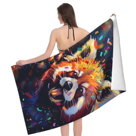 dhakalrlde Funny Red Panda Beach Towel - 32×52in Microfiber Quick Dry Lightweight Pool Bath Celebratory Red Panda Towel for Women Girls Kids, Absorbent Sand Proof Soft Travel Towels for Swim Sports