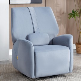 2024 Power Recliner Chair Swivel Glider Rocker, Swivel Rocking Recliner with Adjustable Headrest, Nursery Chair Sofa for Living Room, Rocking Chair, Infinite Reclining, USB Port, Fleece Fabric Blue