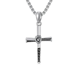 Cargari Baseball Cross Necklace 925 Sterling Silver Baseball Bat Gloves Pendant Sports Necklace Inspaired Baseball Jewelry Baseball Gifts for Men Women Athletes