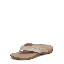 VIONIC Women's Shore Flip-Flop, Beige/Gold Leather/Canvas, 9