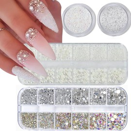 4 Boxes Nail Art Rhinestones for Nails Flatback Beads Nail Charms with Crystals Nail Accessories Diamonds for Nail Art Nail Gemstones for Women Acrylic Nail Decorations Design
