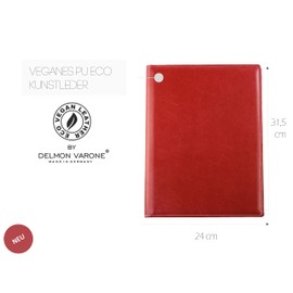 DELMON VARONE Writing Case with Notepad DIN A4 (80 Sheets) Made of Vegan Eco Faux Leather Red - Organiser Conference Folder with Pen Holder and Slip Pocket - Business Organiser Folder
