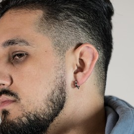 Spike Punk White Gold Rhodium Solid 925 Sterling Silver Small Spiked Thorn Hoop Earrings for Men Women Huggie Hoops Earrings, Nickel-Free, Hypoallergenic Jewelry,