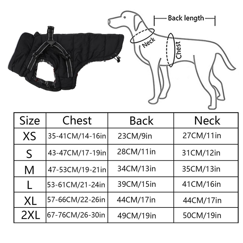 MOREZI Winter Dog Jacket, Waterproof Outer Layer, Fleece Lining, Back