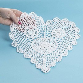 Factory Direct Craft 12" White Cotton Hand Crocheted Heart Lace Doilies, Set of 2