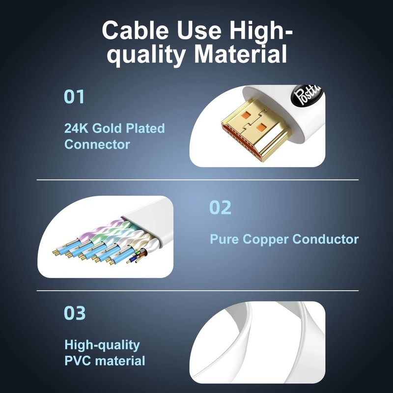 Postta Flat HDMI Cable 25 Feet 4K HDMI2.0 Cable Support