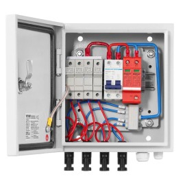 PV Combiner Box for Solar Energy System 4 String 15A Rated Current Fuse 63A Circuit Breaker Arrester Solar ConnectorDefault: Default
