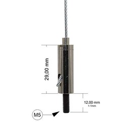 Wire Rope Holder/Gripper 15, Male Thread M5 Thread Overhang, Rope Diameter 1.0-1.5 mm, Nickel-Plated, 6 mm - 14 mm (12 mm)