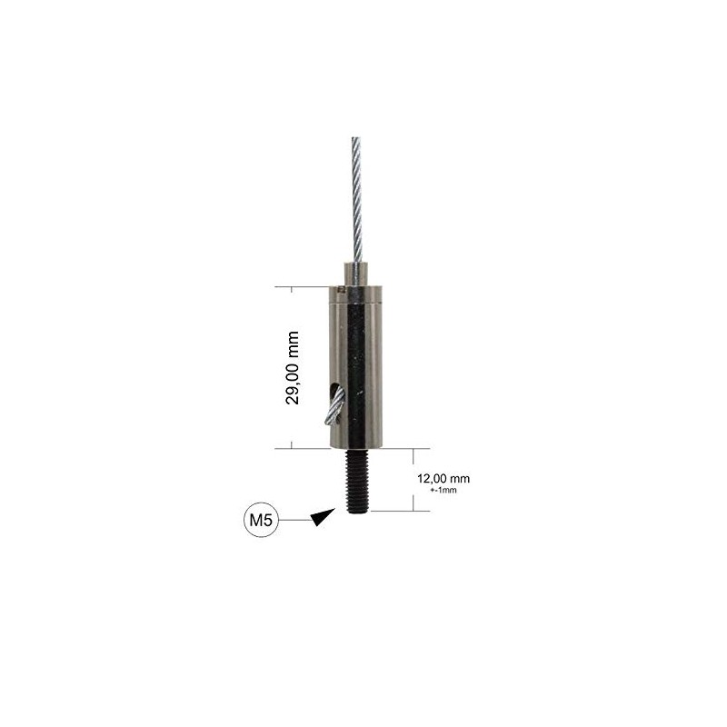 Wire Rope Holder/Gripper 15, Male Thread M5 Thread Overhang, Rope