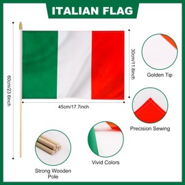 Yingnner 12 Pack Italy Stick Flags Small 12x18 Inch Italian Hand Held Flags with 24 Inch Wooden Pole Decorations
