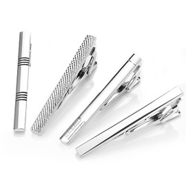 4Pcs Tie Clips for Men, Tie Clips, Silver Classic Tie Bar Clip Set for Regular Fashionable Tie Bar Clip Metal Tie Pins for Wedding Anniversary Business Christmas New Year and Holiday Gifts