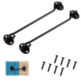 Nurhore 2Pcs Cabin Hooks and Eye Latch, Black Cabin Hooks 8 Inch, Stainless Steel Gate Hook and EyeLatch, Barn Door Lock Gate Door Swivel Window Hook Outside for Window, Garage, Garden, Shed Patio