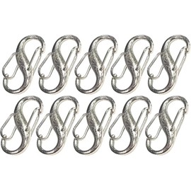 ABE Small Carabiner, 1.1 x 0.5 inches (28 x 13 mm), S-Shaped Hook, Carabiner, For Outdoor Activities, Camping, Hiking, Sports, Multi-functional, Keychain, Silver, Set of 10