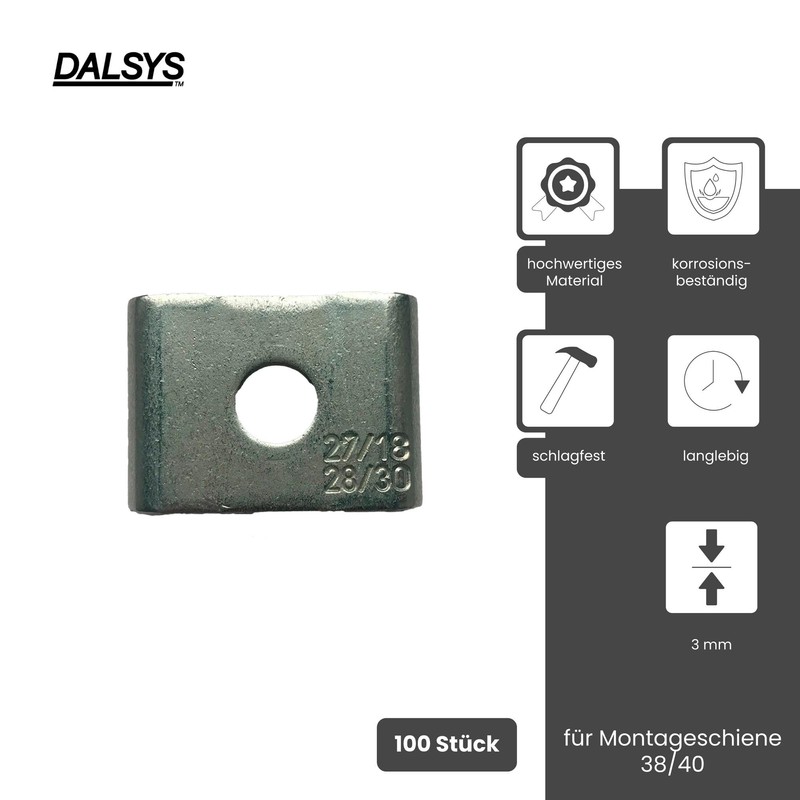 Dalsys Pack of 100 Silver Mounting Rail Brackets 38-40 Galvanised