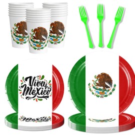 Mexican Independence Day Party Supplies Set - Include Mexico Flag Plates, Cups, Forks for Mexican Independence Day Party Decorations, Viva Mexico Decorations, Serves 20