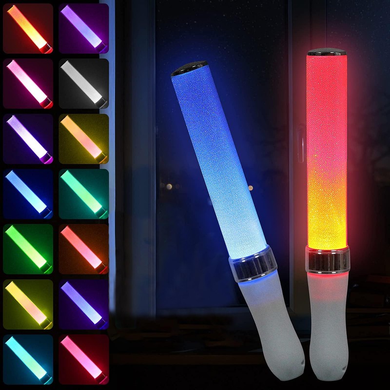 BINWO Reusable LED Glow Sticks(2Pack) with 15 Multicolor, Manual and