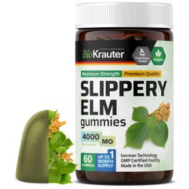 BIO KRAUTER Slippery Elm Gummies 4000 mg - 60 Count 30 Days of Supply - Digestive & Respiratory Support - Ulmus Rubra Gummies for Lungs - Slippery Elm Bark for Women & Men - Vegan, GMO-Free