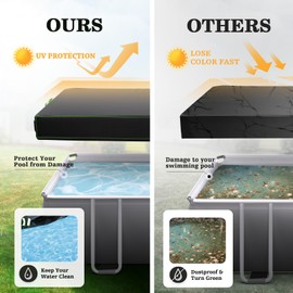 UIRWAY 7x13 FT Rectangular Pool Cover with Reflective Strips for Above Ground Pool, Solar Cover Including Rope Tie and Luminous Ground Nails, Swimming Pool Cover for Rectangular or Oval Frame Pools