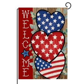 GARHOOUD Independence Day 4th of July Garden Flag 12 x 18 Inch Double Sided, Patriotic Memorial Day Stars and Stripes Love Heart Flag for Yard Outdoor Outside Decor