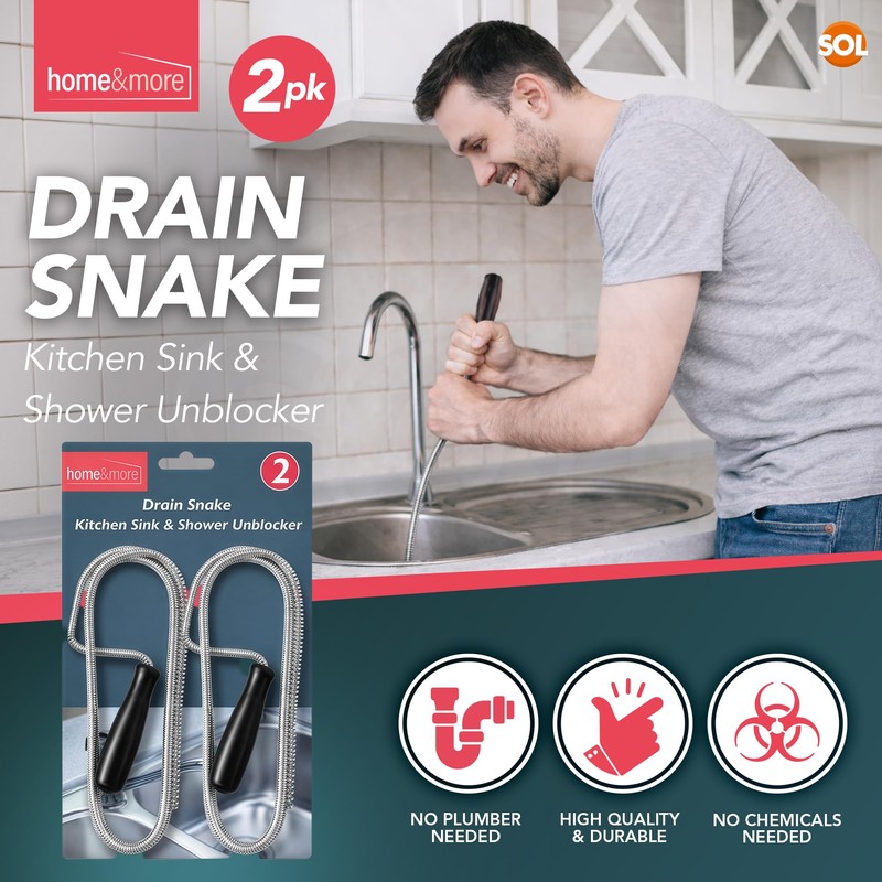 SOL 2pk Drain Snake Shower and Sink Unblocker Tool 100cm